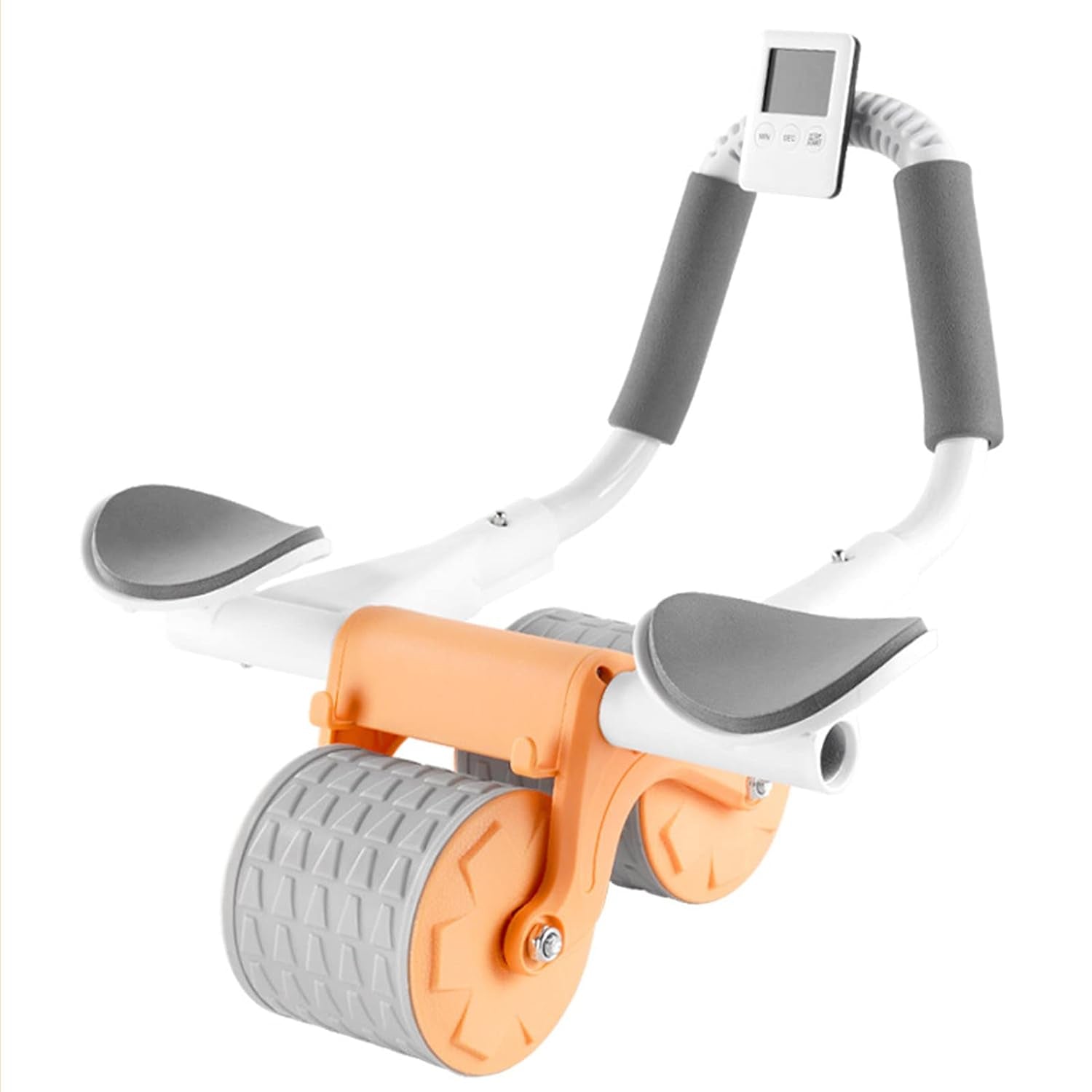 Wukusy 6055 automatic rebound abdominal wheel with double wheels, knee mat holder, timer, and elbow support for core fitness at home