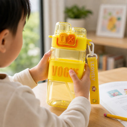 Wukusy stylish kids plastic water bottle with straw, leakproof lid, 500 ml capacity, colorful design, suitable for children