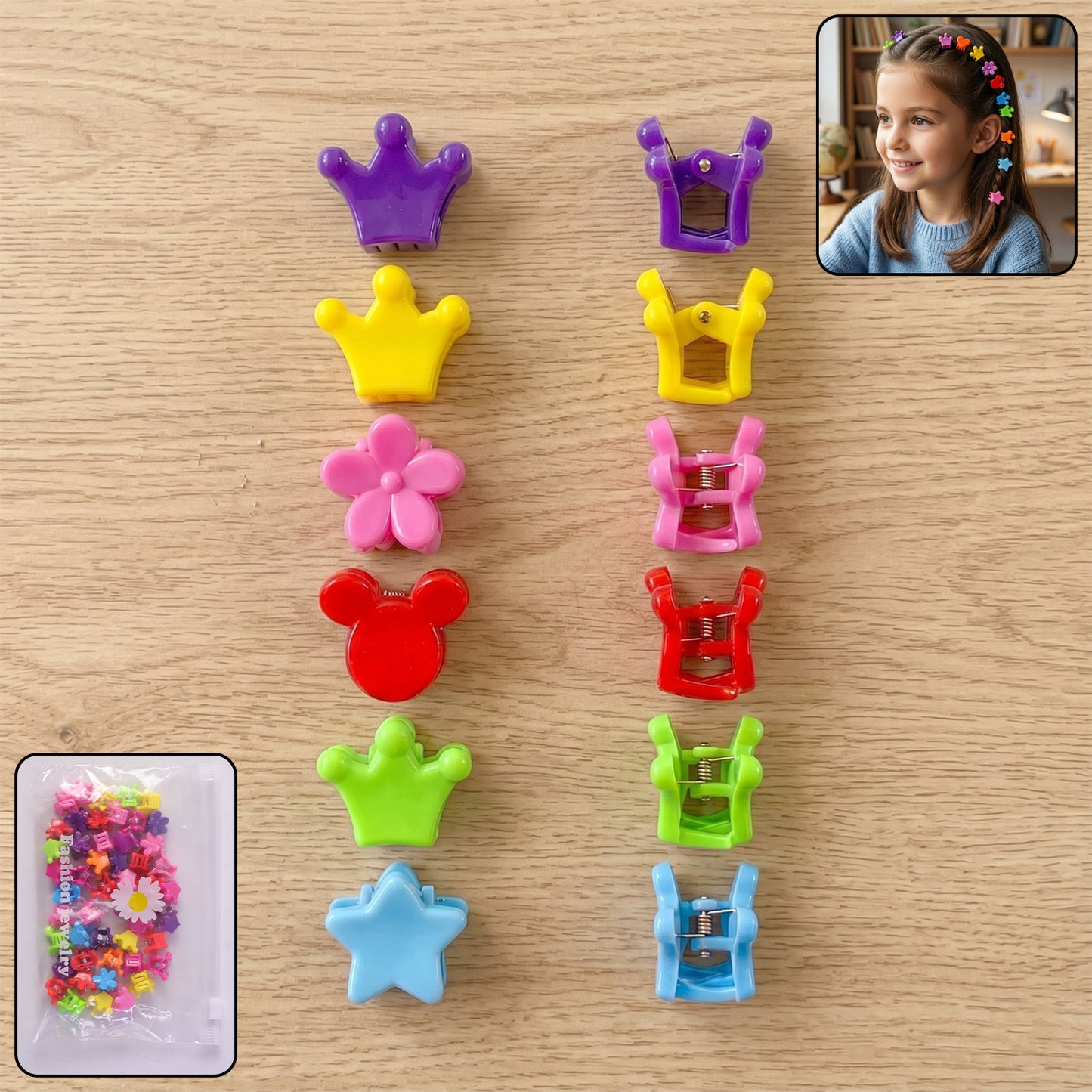 Set of colorful mini hair claw clips by Wukusy, featuring vibrant plastic clips for stylish hair accessories.