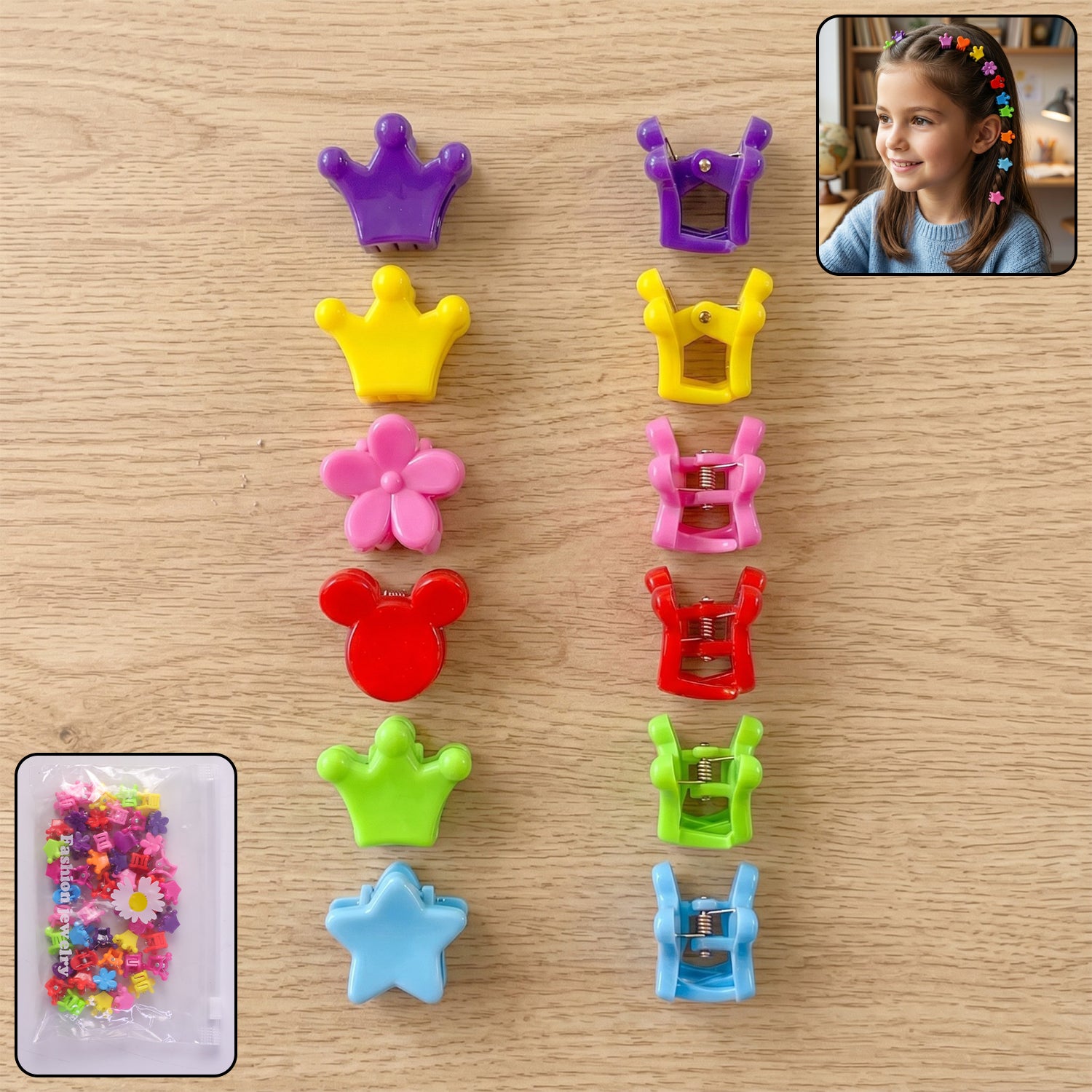 Set of colorful mini hair claw clips by Wukusy, featuring vibrant plastic clips for stylish hair accessories.