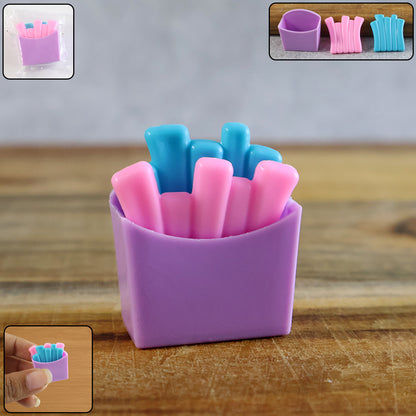 Wukusy Mini French Fries Toy Set with realistic-looking small plastic fries in a colorful display tray