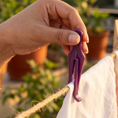 Set of 12 Wukusy premium plastic cloth drying clips, strong laundry cloth pins for hanging clothes and preventing slipping.