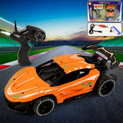 Wukusy metal body high-speed RC supercar with remote control, detailed racing car with sleek design and vibrant colors.