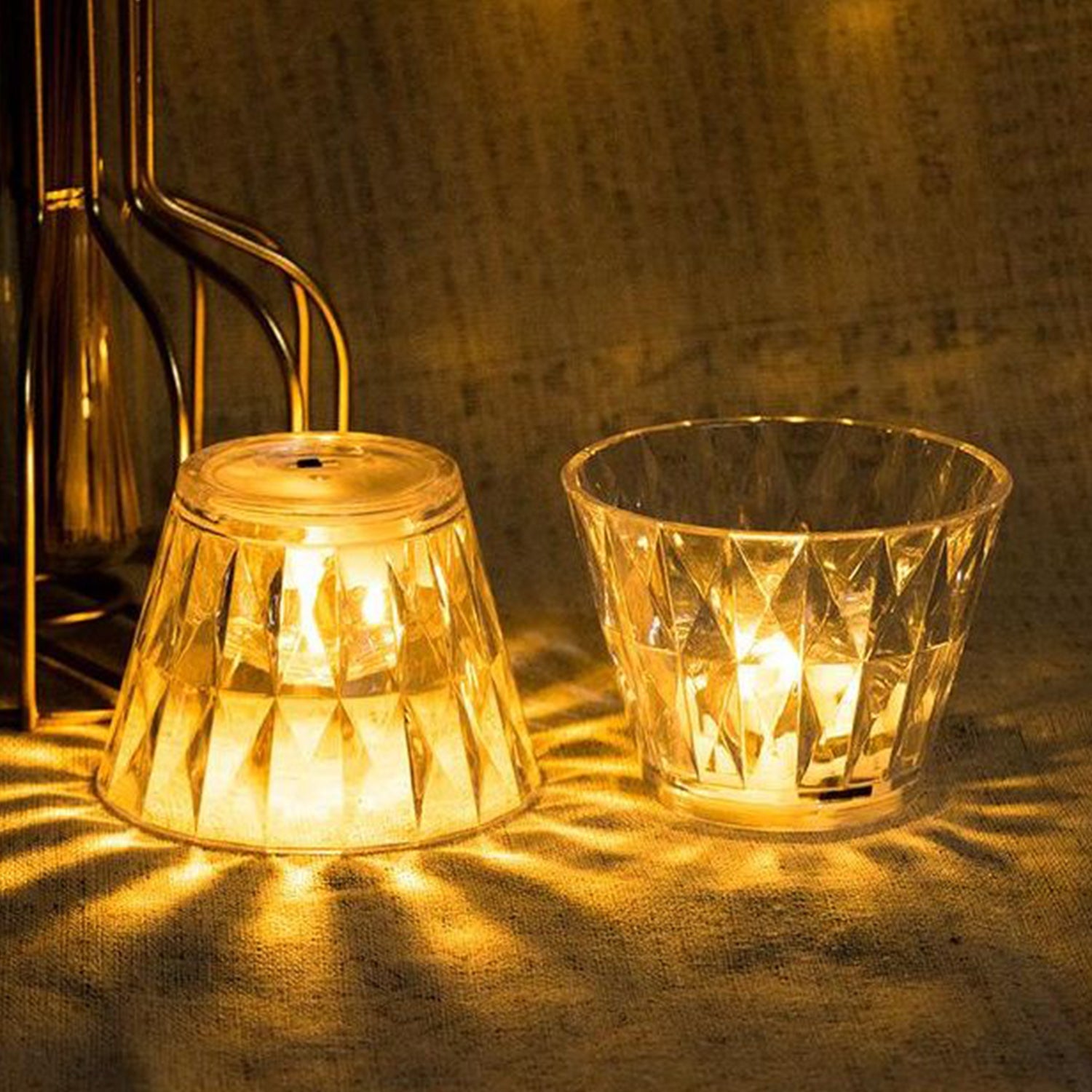 Wukusy cup-shaped crystal table lamp for home decor, showcasing a sleek glass design with a warm ambient glow.