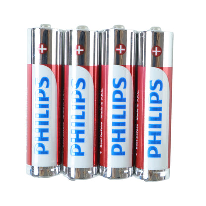 Four Wukusy AAA alkaline batteries arranged in a pack, showcasing their size and branding on the packaging.