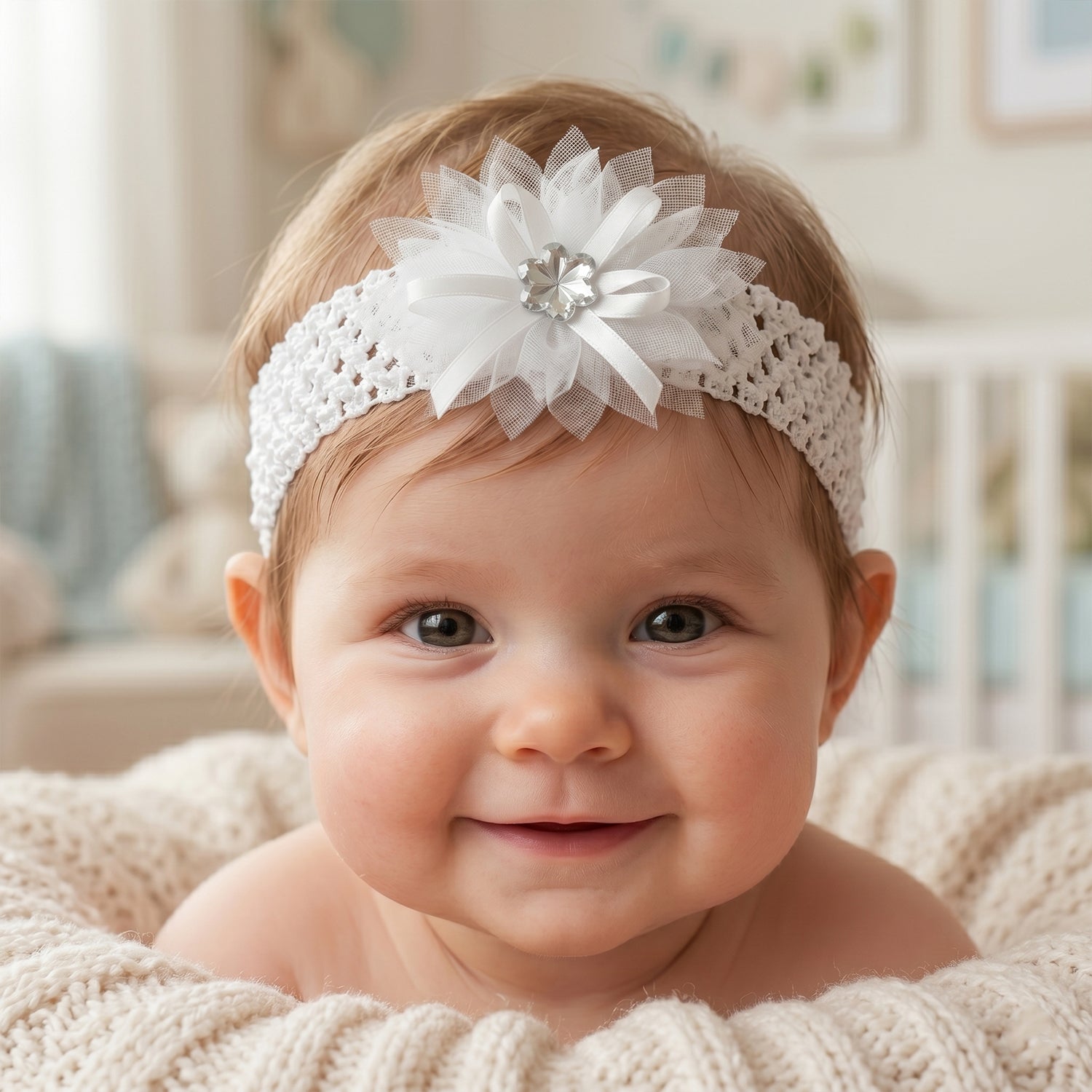 Soft elastic floral baby headband by Wukusy featuring a cute, stretchable design with colorful floral pattern for infants or toddlers.