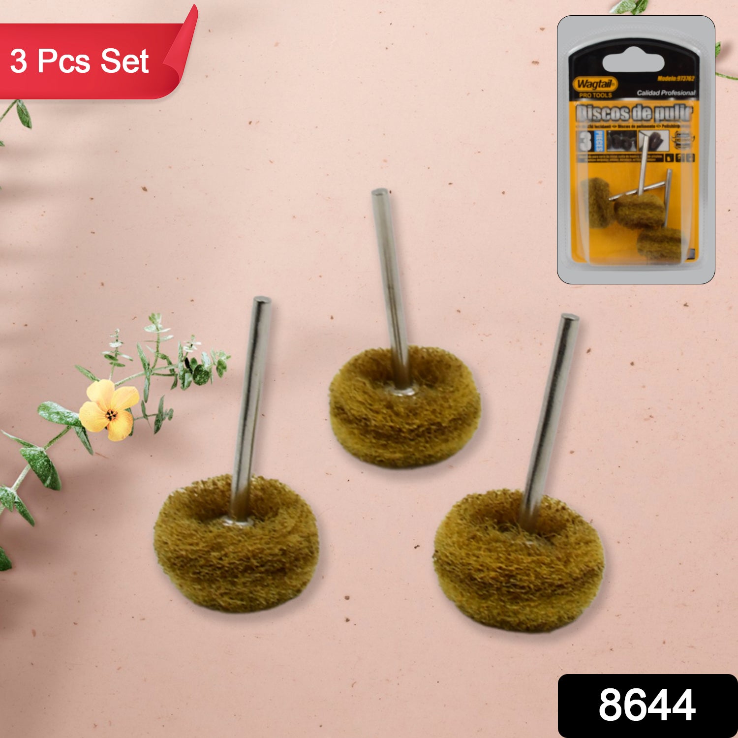 Set of three Wukusy abrasive buffing and polishing wheels for home improvement projects, suitable for metal and surface finishing.