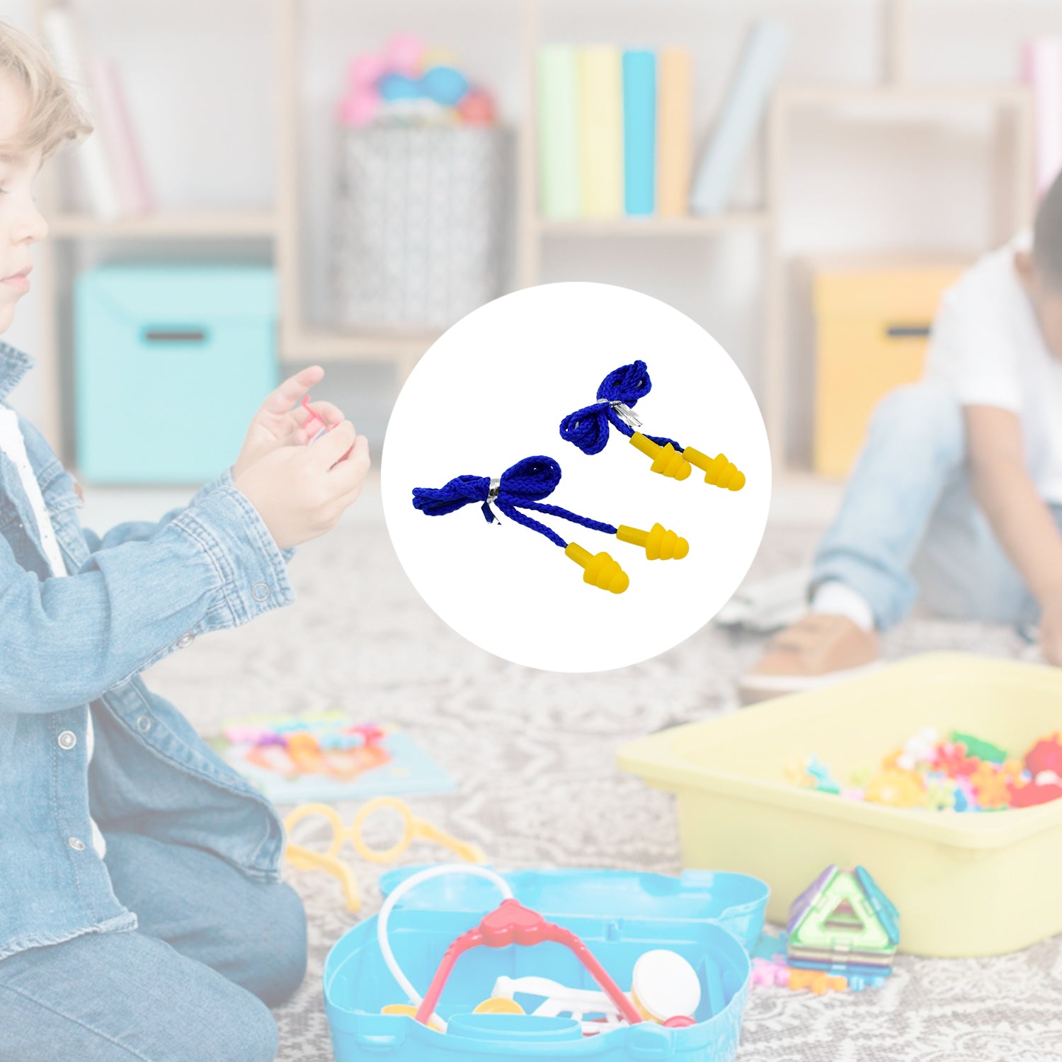 Soft silicone ear plugs hearing protection set by Wukusy, showing two comfortable, noise-reducing ear plugs for ear safety.