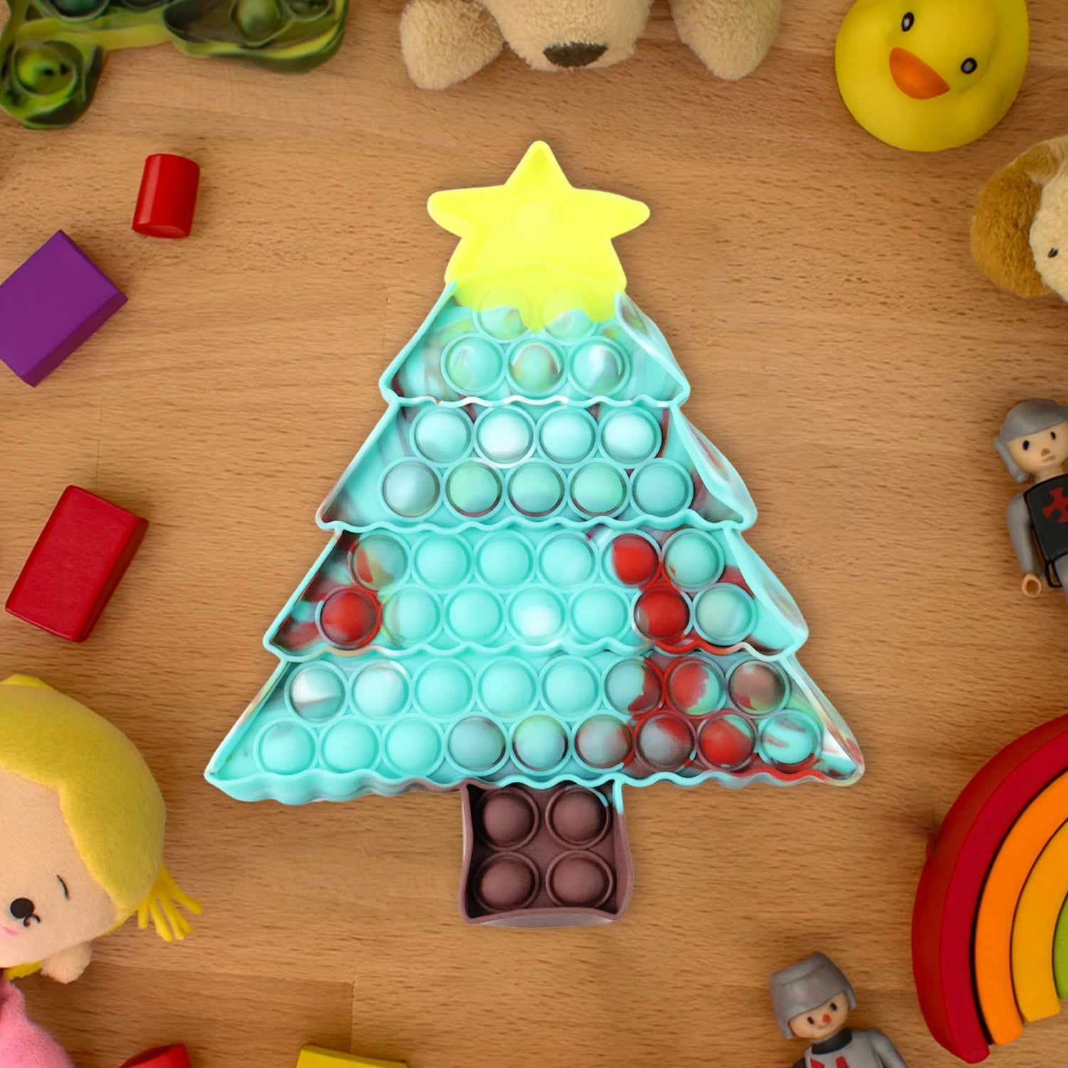 Wukusy premium tree-shaped silicone pop it fidget toy showing colorful silicone bubbles in a tree design, designed for stress relief and fun.