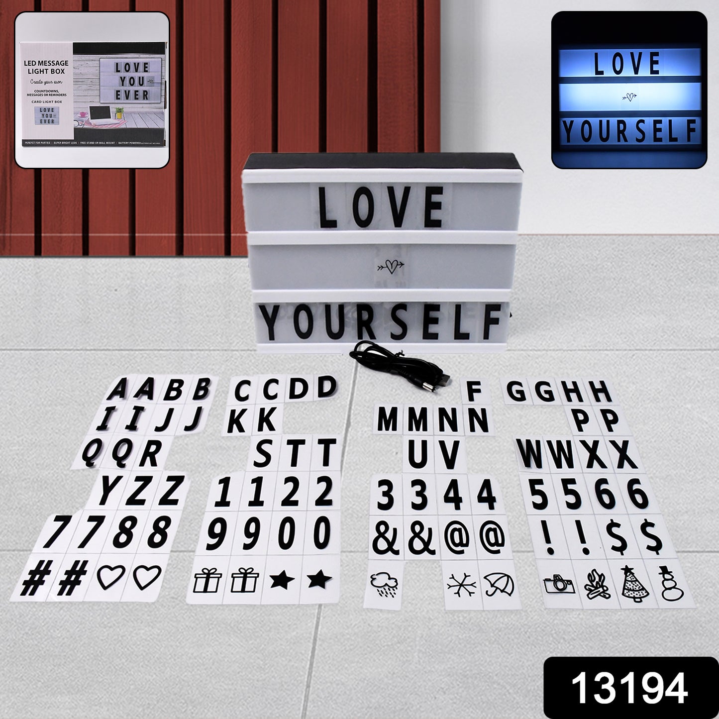 Black mini A6 magnetic cinematic light box from Wukusy with 82 characters, 10 emojis, ideal for office or decorative use