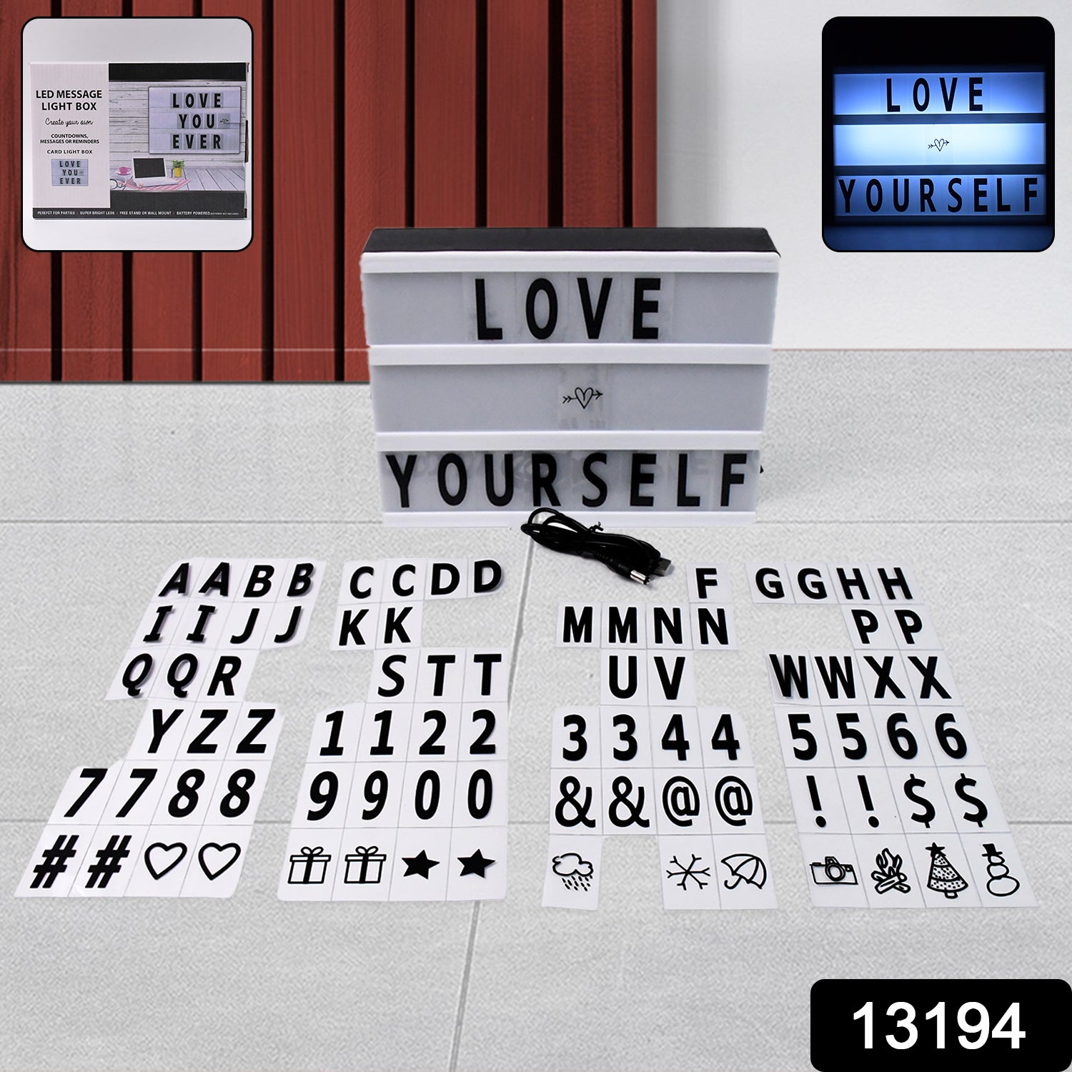 Black mini A6 magnetic cinematic light box from Wukusy with 82 characters, 10 emojis, ideal for office or decorative use