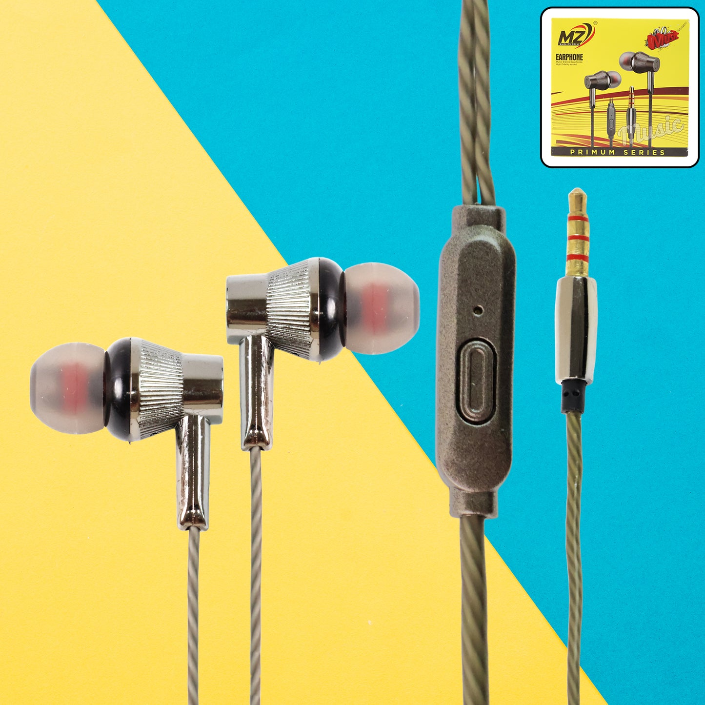 Wukusy premium wired earphones with built-in microphone, black in-ear design, for mobile device use, with inline control.