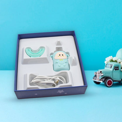 Wukusy 6892 electric kids toothbrush with light, music, U-shaped design, USB rechargeable, plastic and ABS, automatic cleaning.