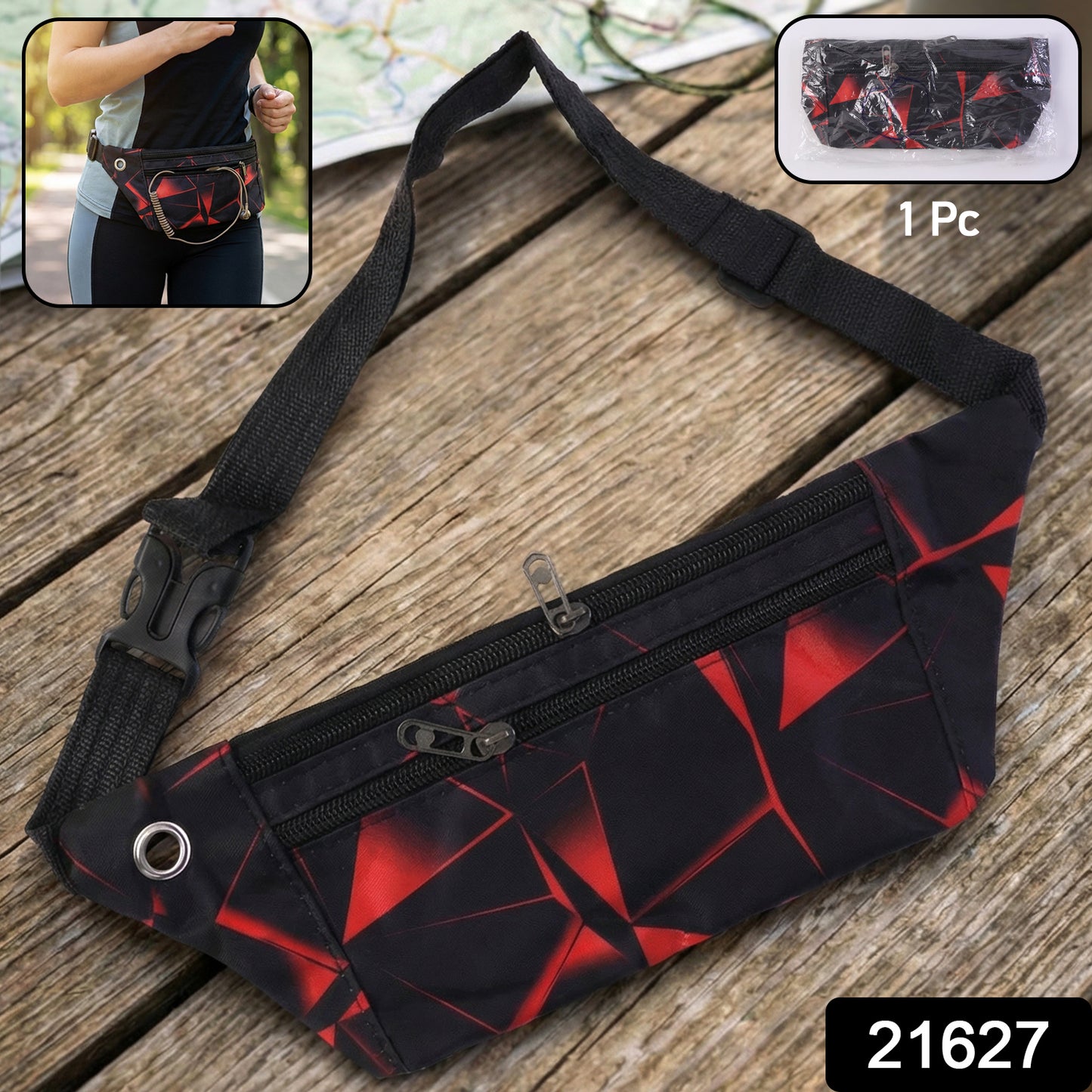 Adjustable Wukusy sports waist pouch with zipper, compact design, suitable for running, hiking, and outdoor activities.