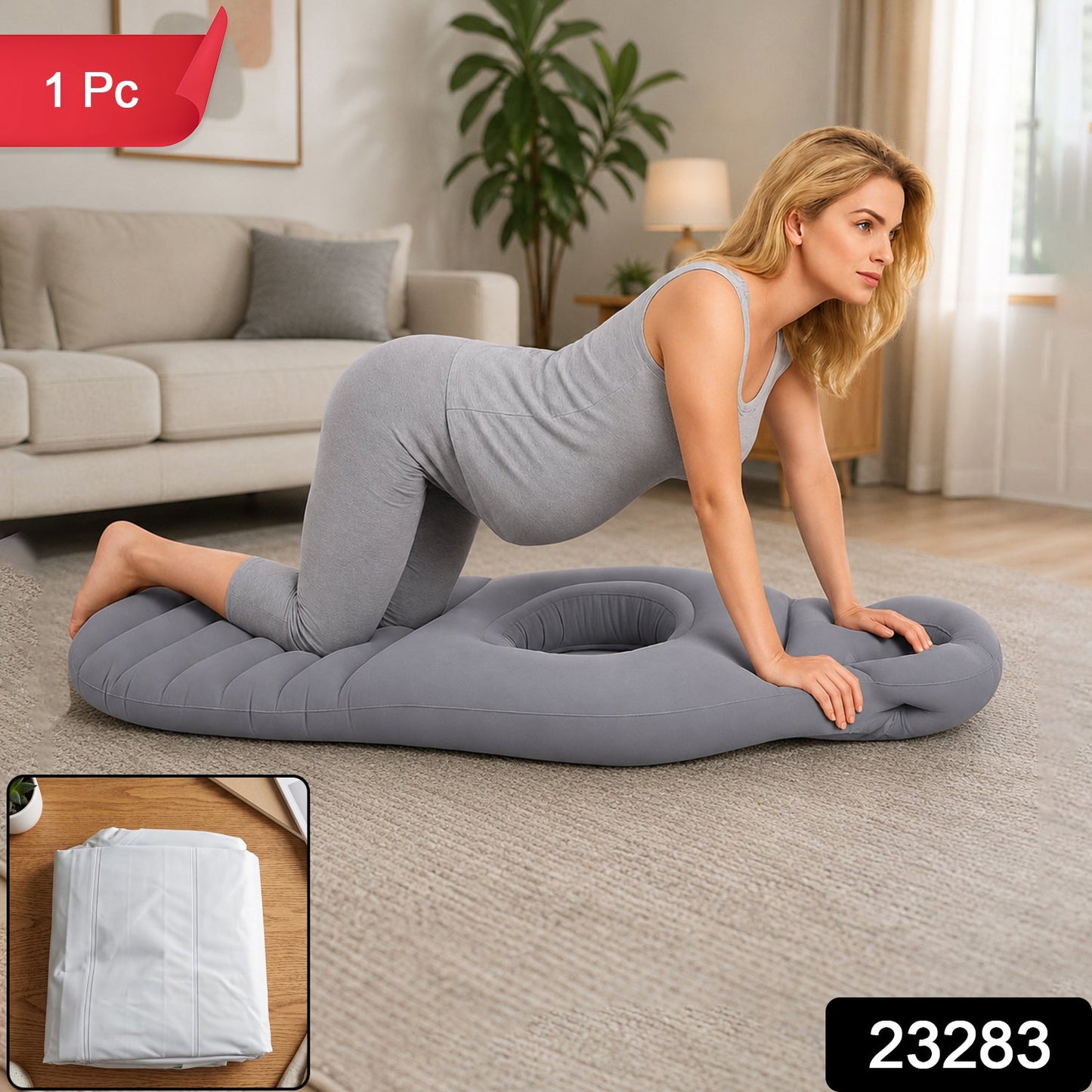 Wukusy inflatable pregnancy pillow with support mat and belly hole, designed for maternity comfort and support during sleep.