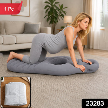 Wukusy inflatable pregnancy pillow with support mat and belly hole, designed for maternity comfort and support during sleep.