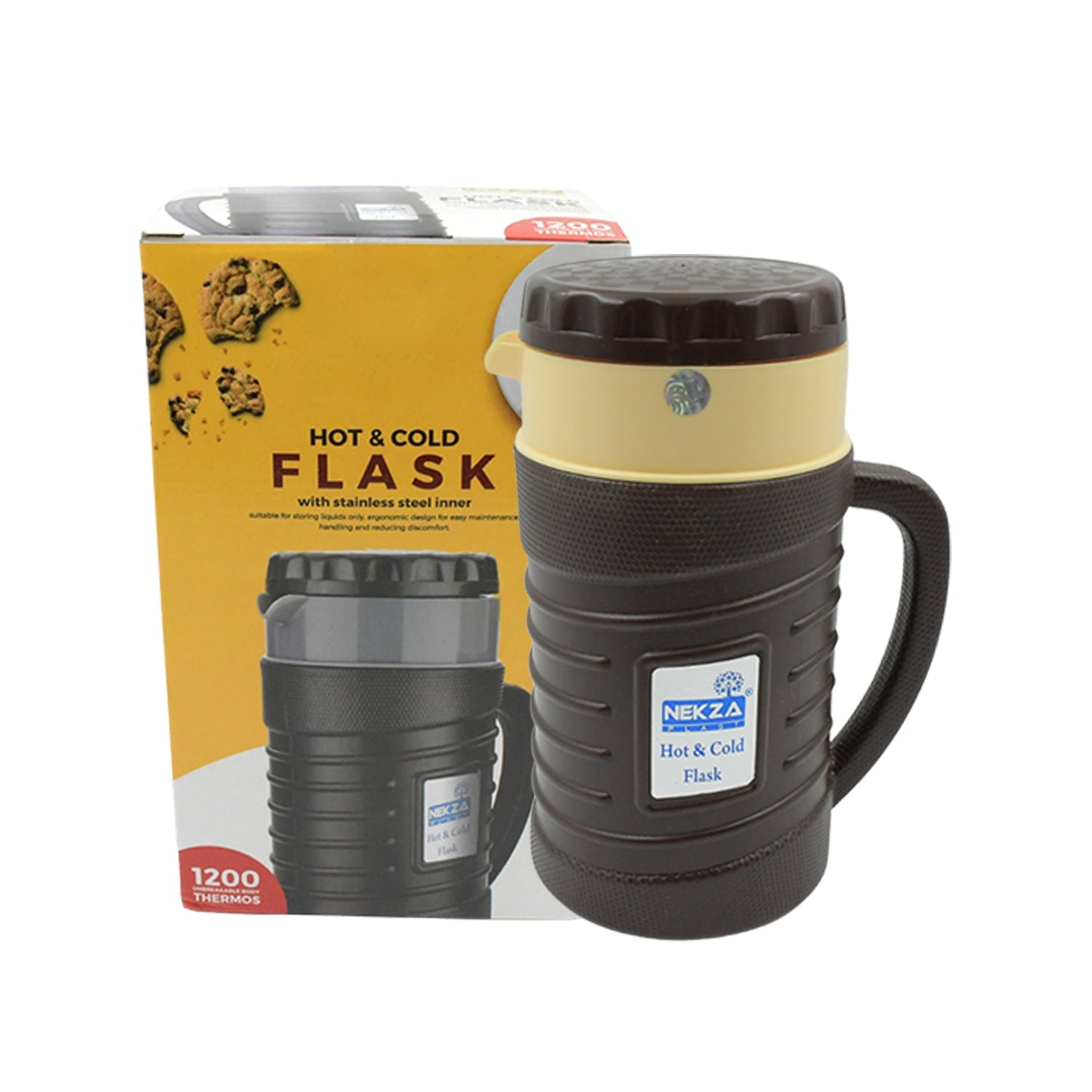 Wukusy insulated thermos flask with plastic inner steel, 1200ml or 1700ml, leak-proof, portable tea and coffee jug for hot and cold drinks