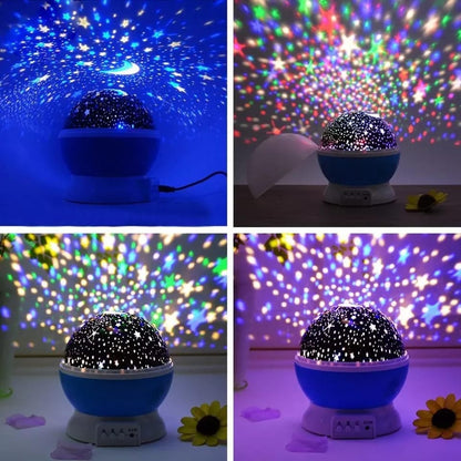 Wukusy 1234 Colour Changing Good Night Star Master rotating projection night lamp on a bedside table with star-shaped design