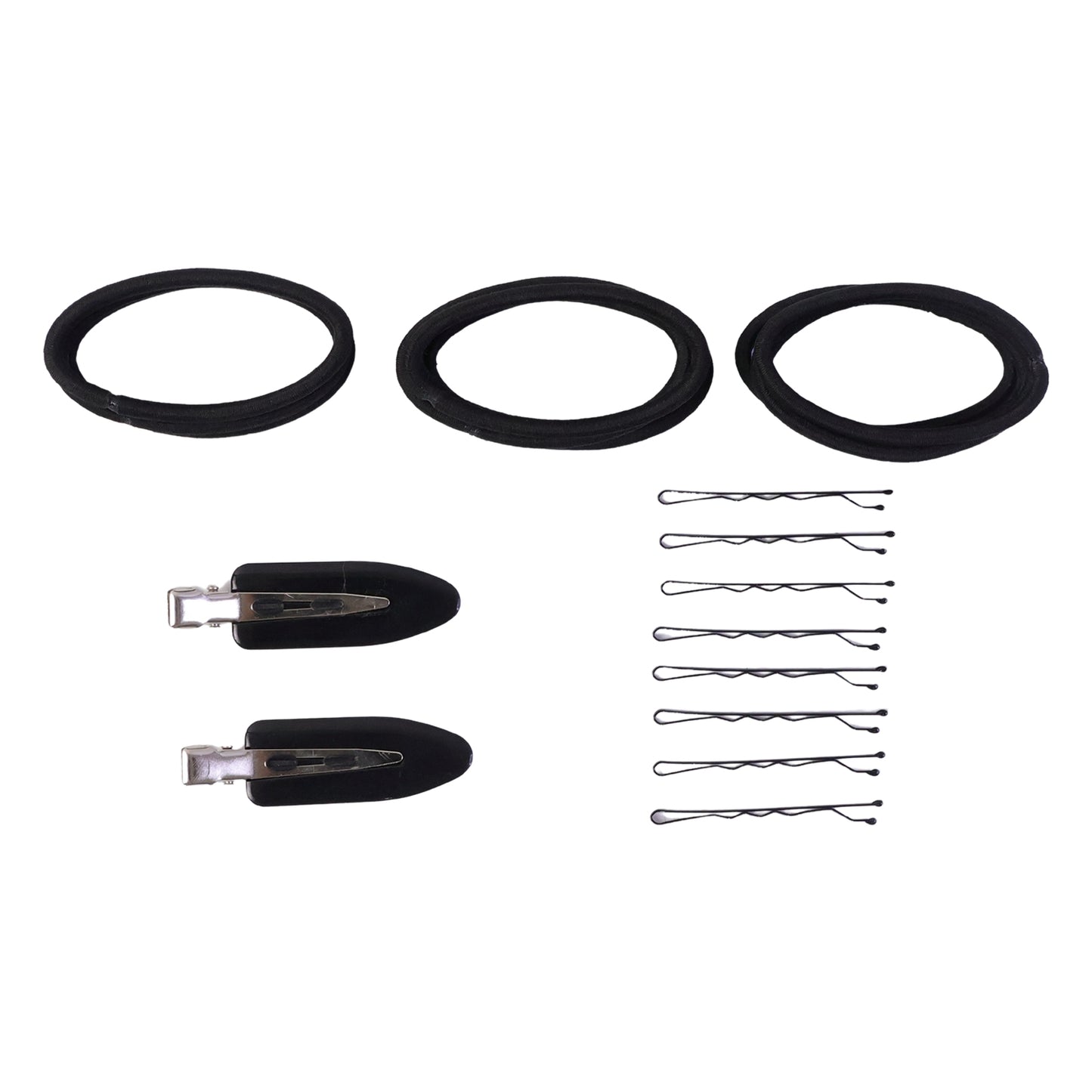 Wukusy multipurpose hair accessories combo set with hair clips, elastic bands, and hairpins on a white background