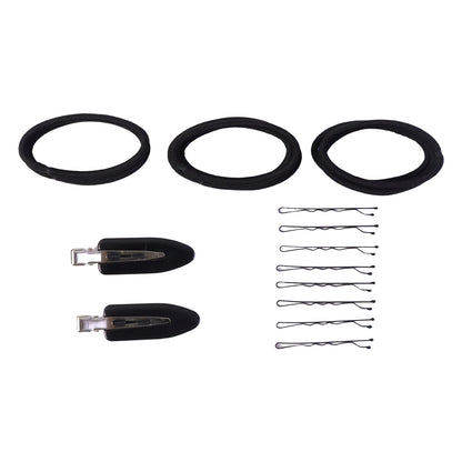 Wukusy multipurpose hair accessories combo set with hair clips, elastic bands, and hairpins on a white background