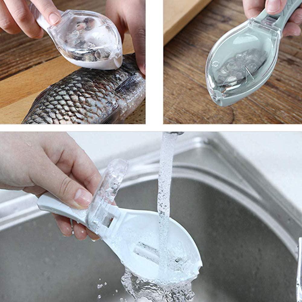 Wukusy Fish Scale Scraper and Peeler, kitchen fish tools with textured handle and stainless steel blade for easy fish cleaning