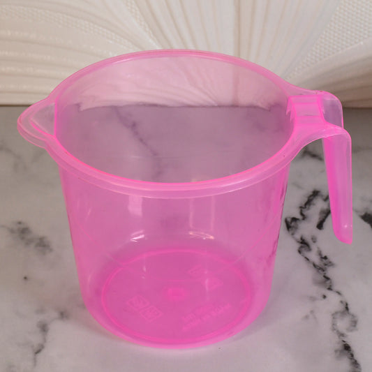 Transparent plastic round bath water mug with colorful mix design, 1200 ml capacity for home and kitchen use.