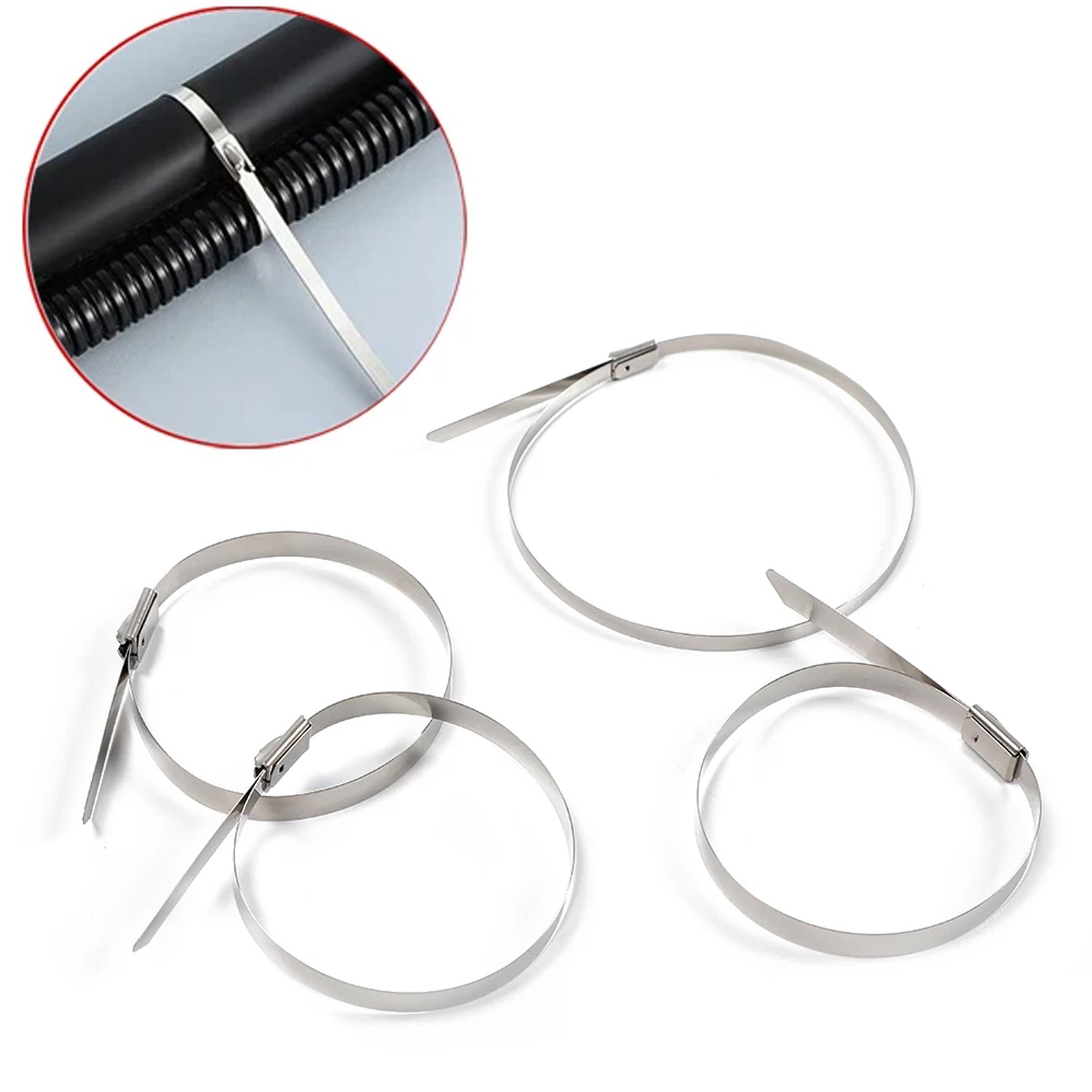 Set of 100 stainless steel cable ties by Wukusy, ideal for solar, industrial, and home improvement, rustproof and high strength.