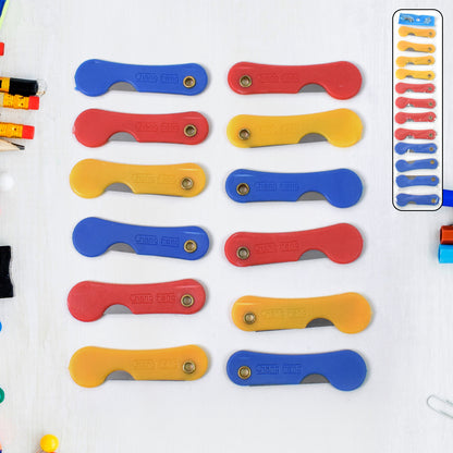 Pack of 12 multicolour Wukusy mini paper cutter knives with sharp blades, ideal for office use and craft projects.