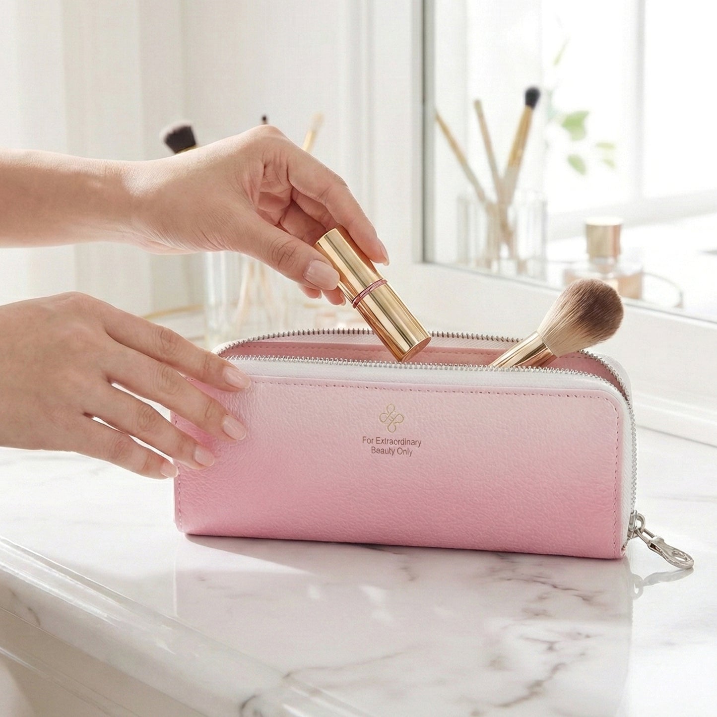 Wukusy premium makeup brush storage pouch with zip closure, compact and portable for organizing brushes securely.
