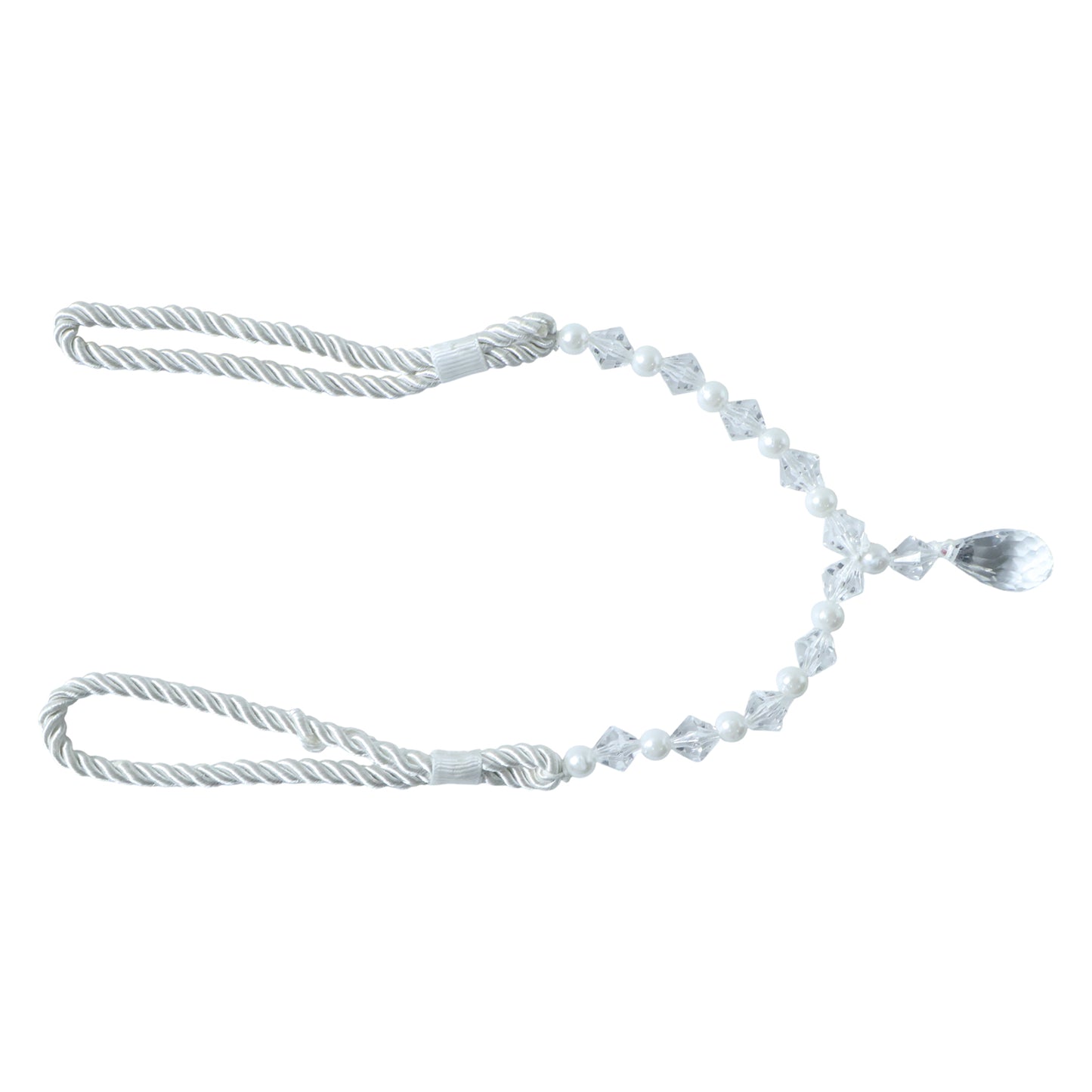 Luxury crystal and pearl beaded curtain tieback by Wukusy, featuring elegant beads and intricate design for decorative window accents.