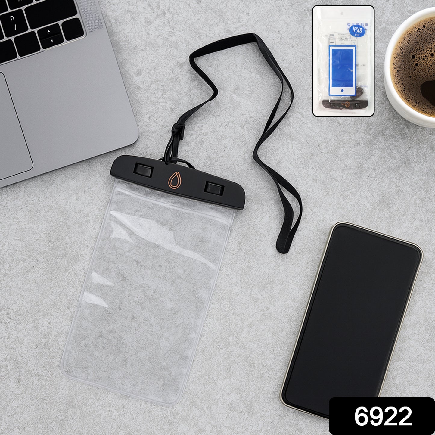 Transparent waterproof mobile phone pouch by Wukusy, sealed plastic case protecting all smartphones from water and dust.