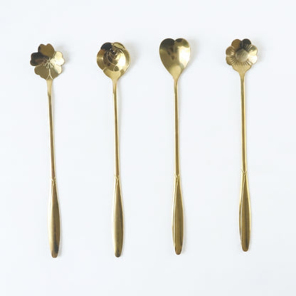Set of four Wukusy golden mini steel serving spoons for desserts, tea, and coffee, ideal for home use.