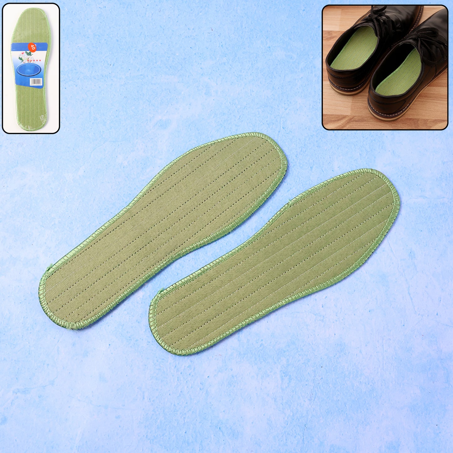 Wukusy premium comfort shoe insoles for daily foot support, size 40, with a mix of design patterns, shown in the image.
