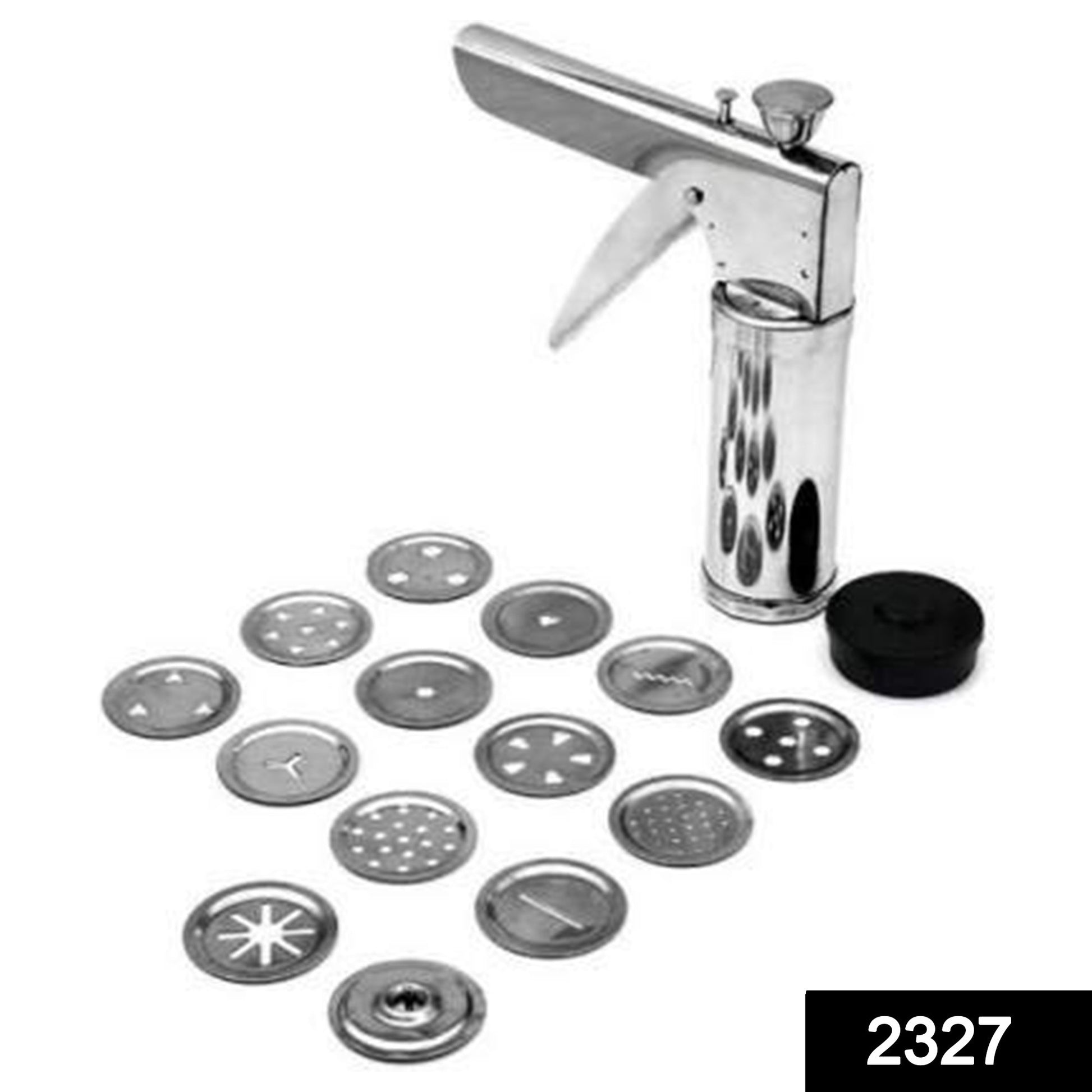 Wukusy 15-in-1 stainless steel kitchen press with multiple attachments for versatile food preparation and kitchen tasks.