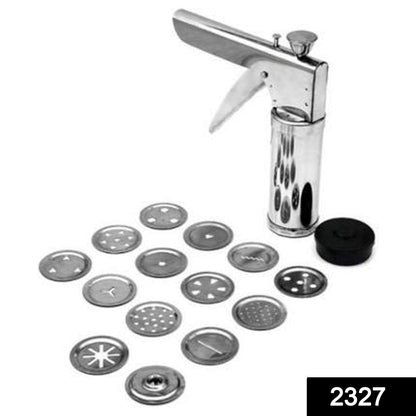 Wukusy 15-in-1 stainless steel kitchen press with multiple attachments for versatile food preparation and kitchen tasks.