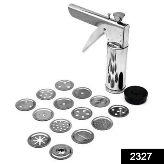 Wukusy 15-in-1 stainless steel kitchen press with multiple attachments for versatile food preparation and kitchen tasks.