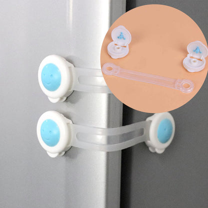 Wukusy baby proofing child safety strap lock securing cabinets or drawers in a home improvement setting.