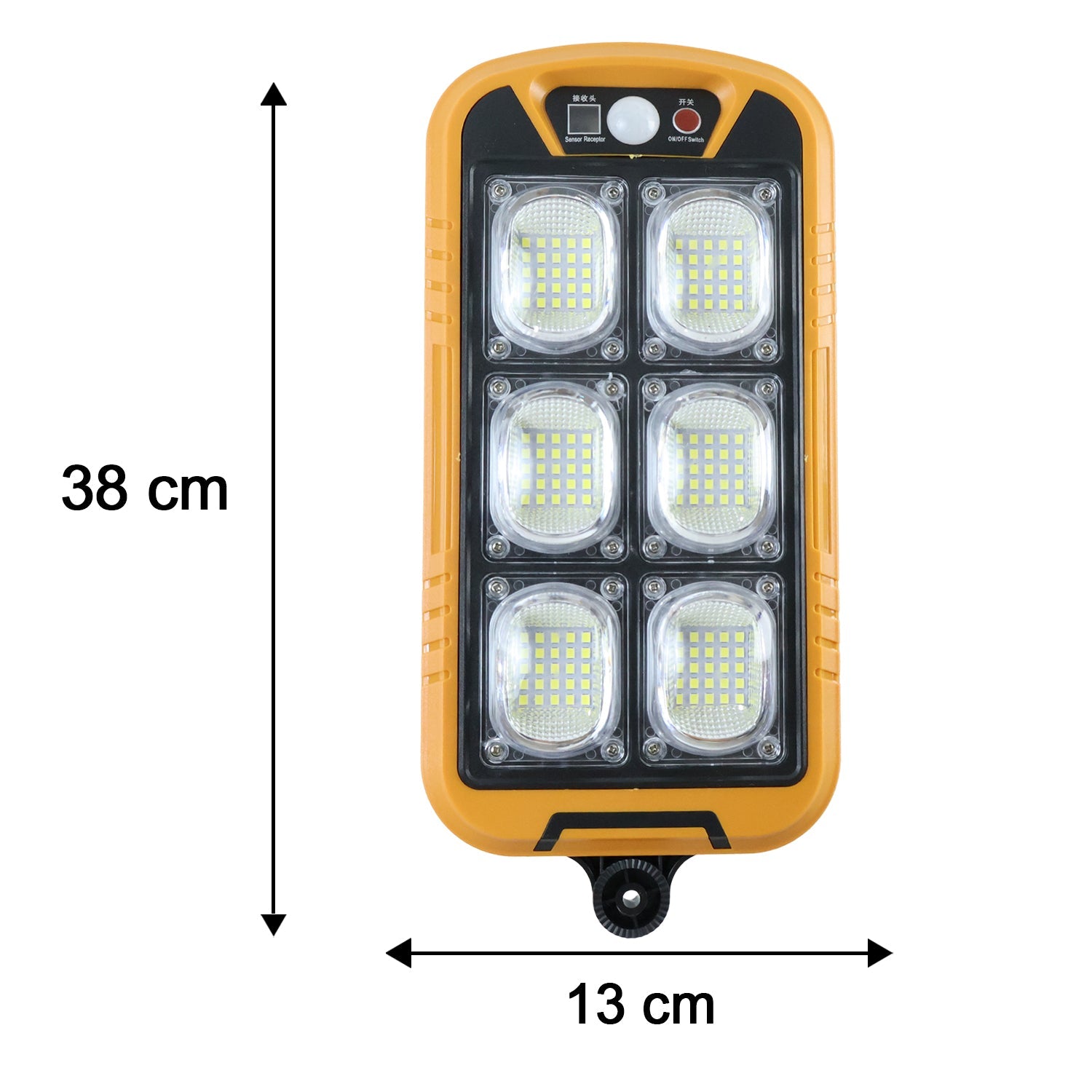 Wukusy solar LED motion sensor wall light with remote, waterproof outdoor lighting fixture installed on exterior wall at night