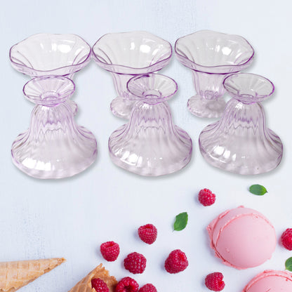 Set of six Wukusy crystal plastic ice-cream bowls for serving desserts, sweets, snacks, fruit, pudding, or nuts in the home kitchen.