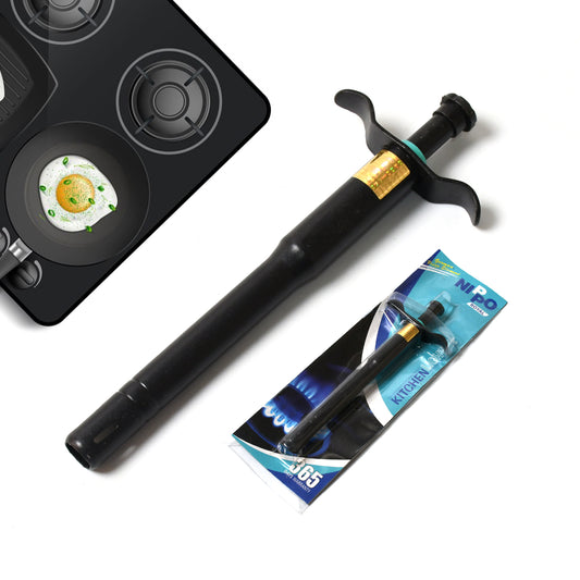 Wukusy stainless steel black gas lighter for kitchen gas stoves, long-lasting and unbreakable, ideal for restaurants and home use.