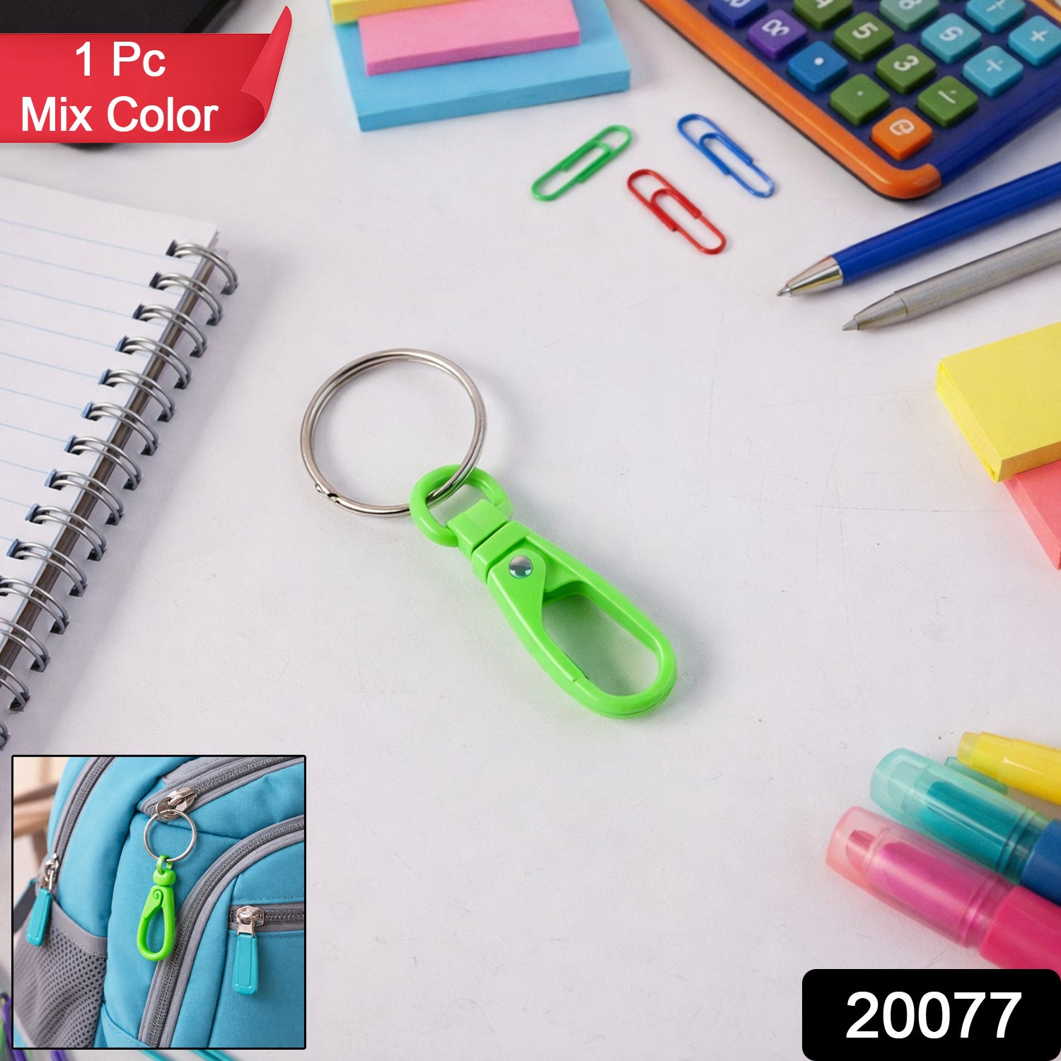 Colorful Wukusy super strong mini plastic carabiner keychain attached to keys or bags, showcasing vibrant mix colors and compact design.