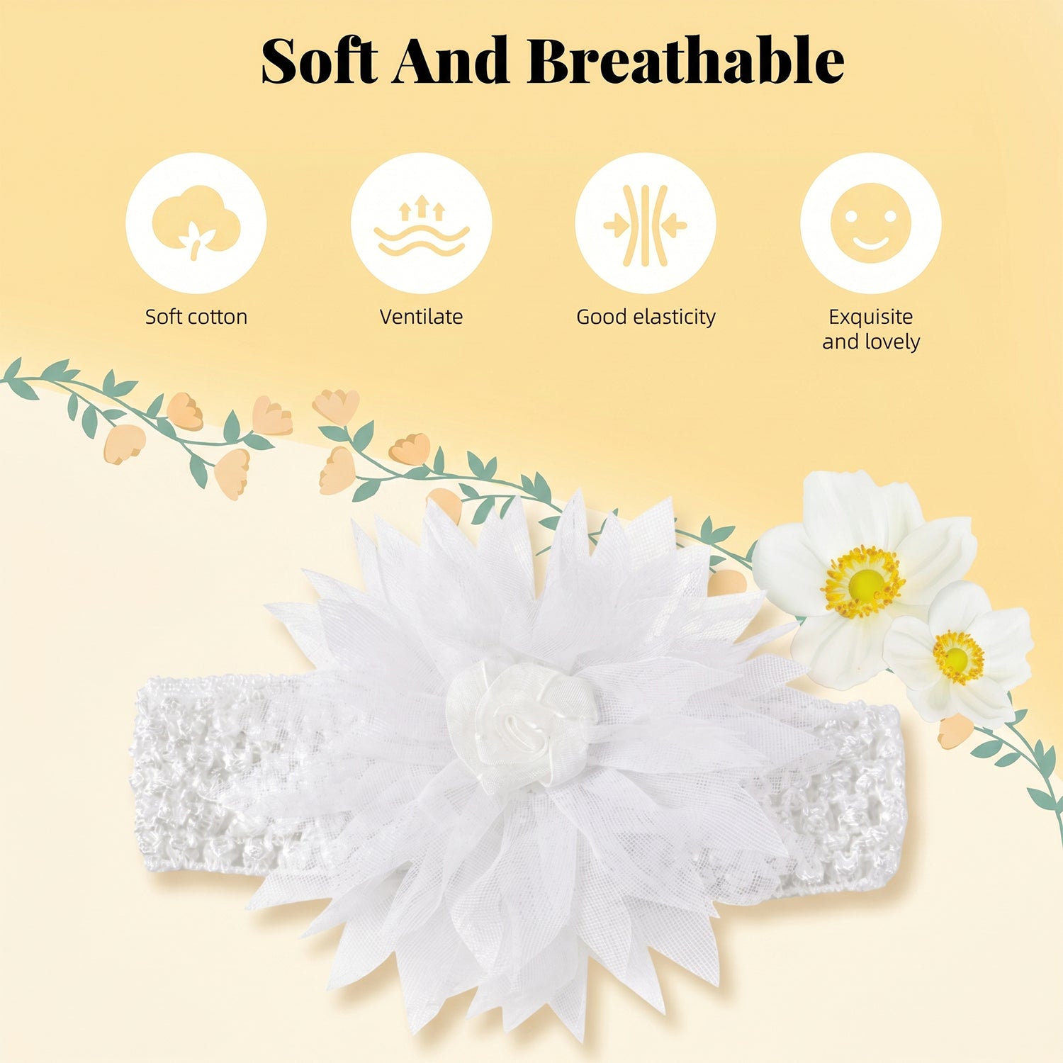 Soft elastic floral baby headband by Wukusy, stylish stretchable hair band with colorful flower design for infants and toddlers.