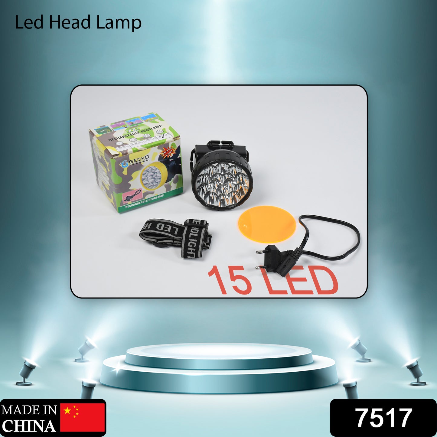 Wukusy 7517 Head Lamp with 15 LED, rechargeable, adjustable for farming, fishing, camping, hiking, trekking, cycling.