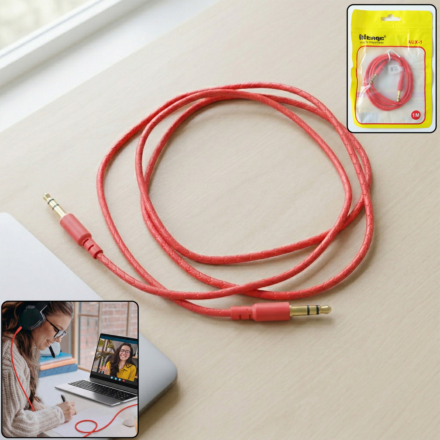 Wukusy 3.5mm aux audio cable, 1 meter length, with male connectors, ideal for connecting headphones or audio devices