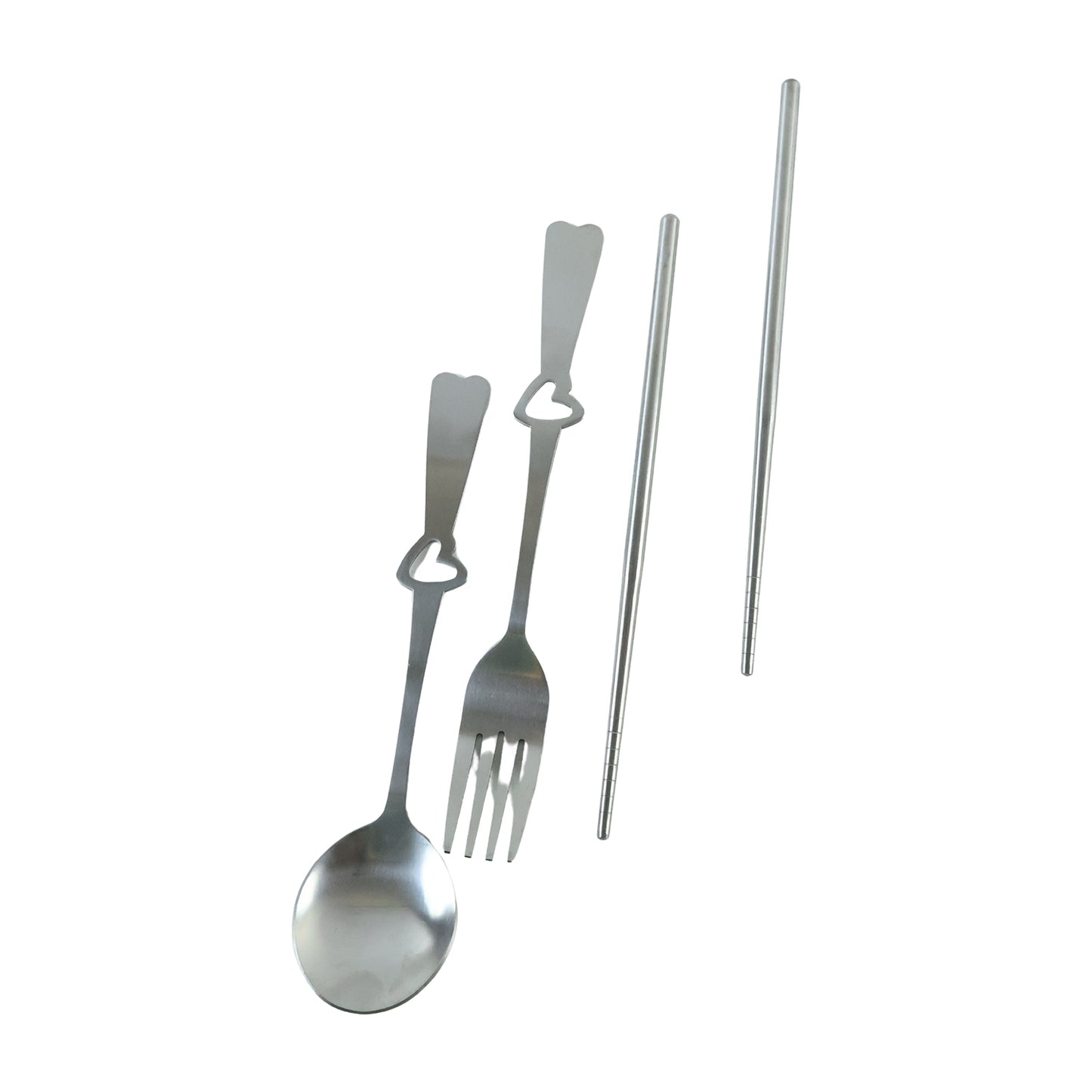 Wukusy portable stainless steel cutlery set with spoon, fork, chopsticks, and pouch, compact travel dining utensil kit