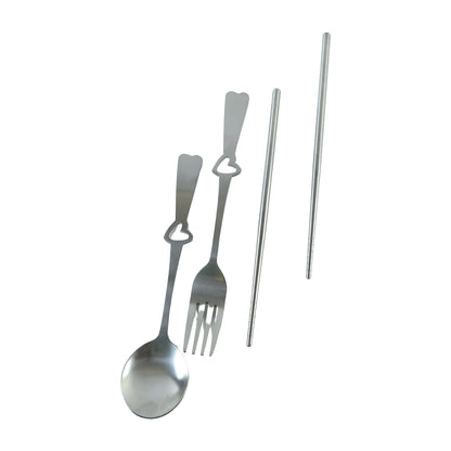 Wukusy portable stainless steel cutlery set with spoon, fork, chopsticks, and pouch, compact travel dining utensil kit