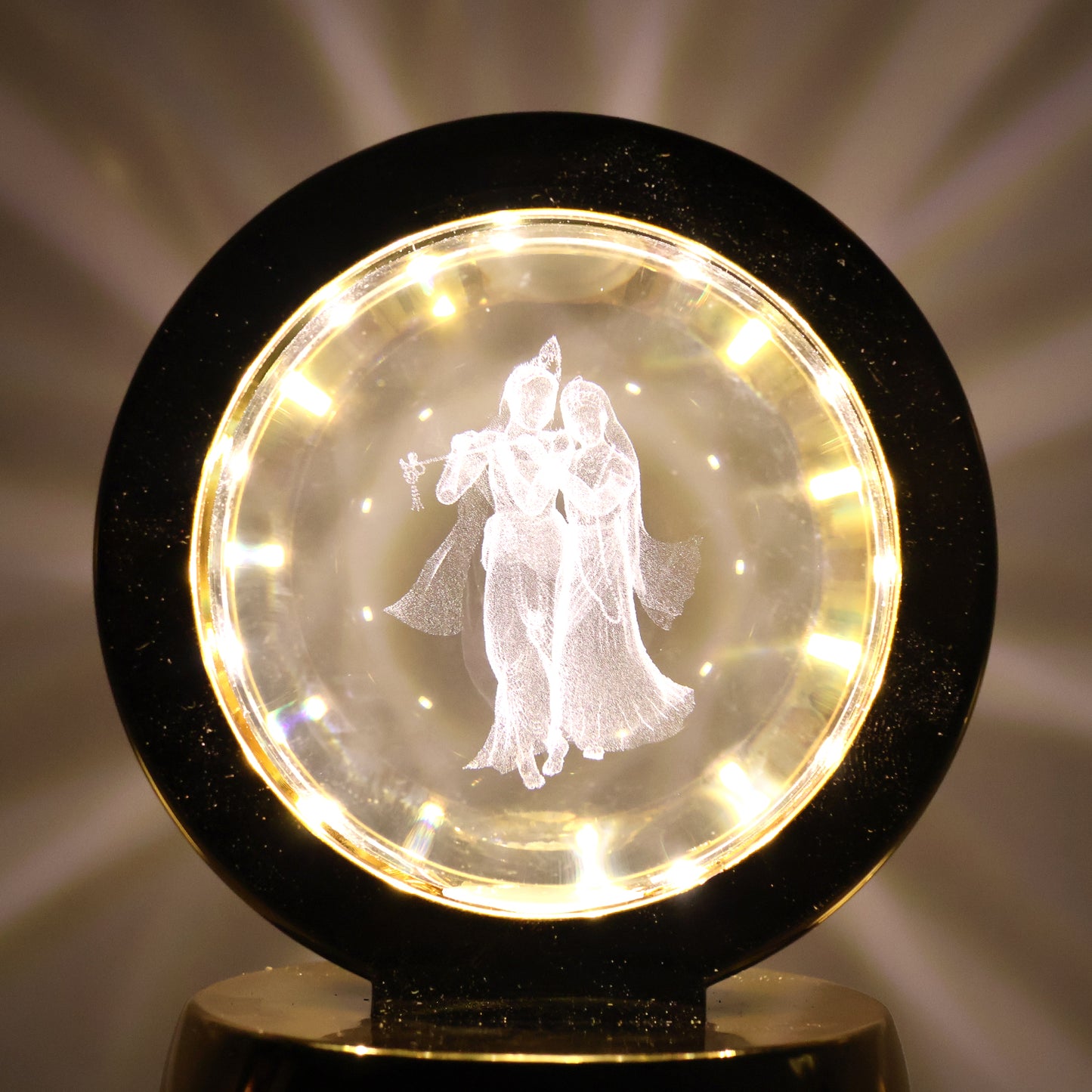 Wukusy Radhe Krishna crystal ball night light for office, featuring intricate crystal design and soft illumination.