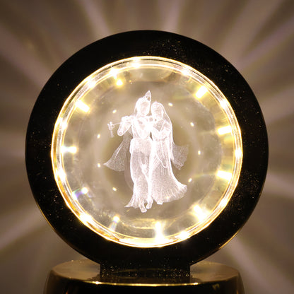 Wukusy Radhe Krishna crystal ball night light for office, featuring intricate crystal design and soft illumination.