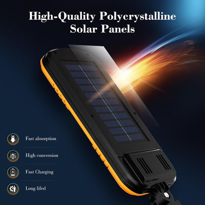 Wukusy solar LED outdoor wall light with motion sensor and remote, waterproof for outdoor security and illumination.