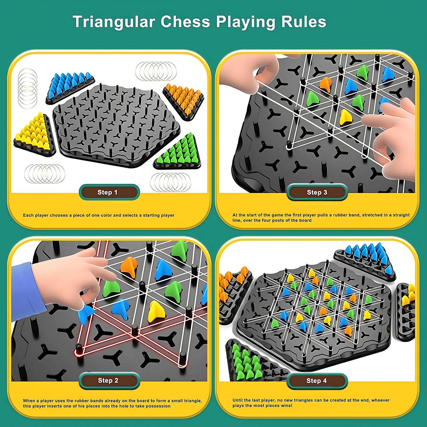 Wukusy strategic triangle color matching puzzle game for kids on a wooden board with colorful triangle pieces for family play.